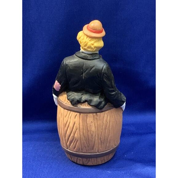 Bisque Porcelain Clown Sitting in a Barrell - Picture 3 of 6